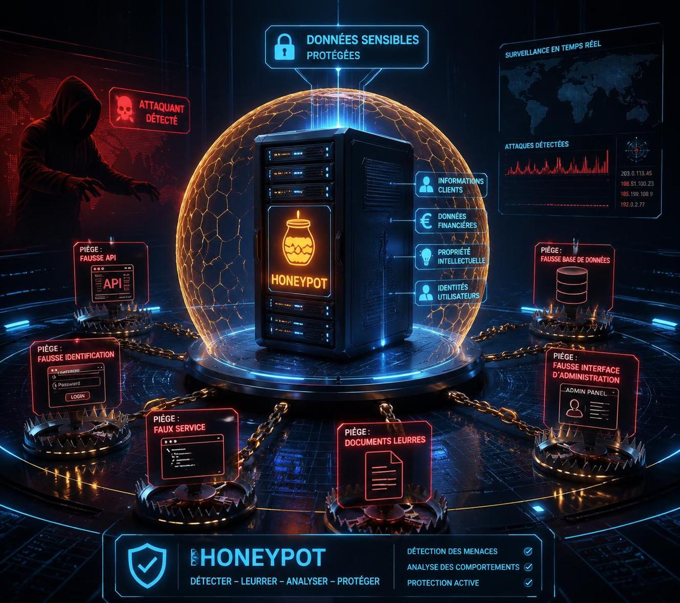 découvrez comment les honeypots en cybersécurité servent de pièges stratégiques pour détecter et protéger vos données sensibles contre les cyberattaques.