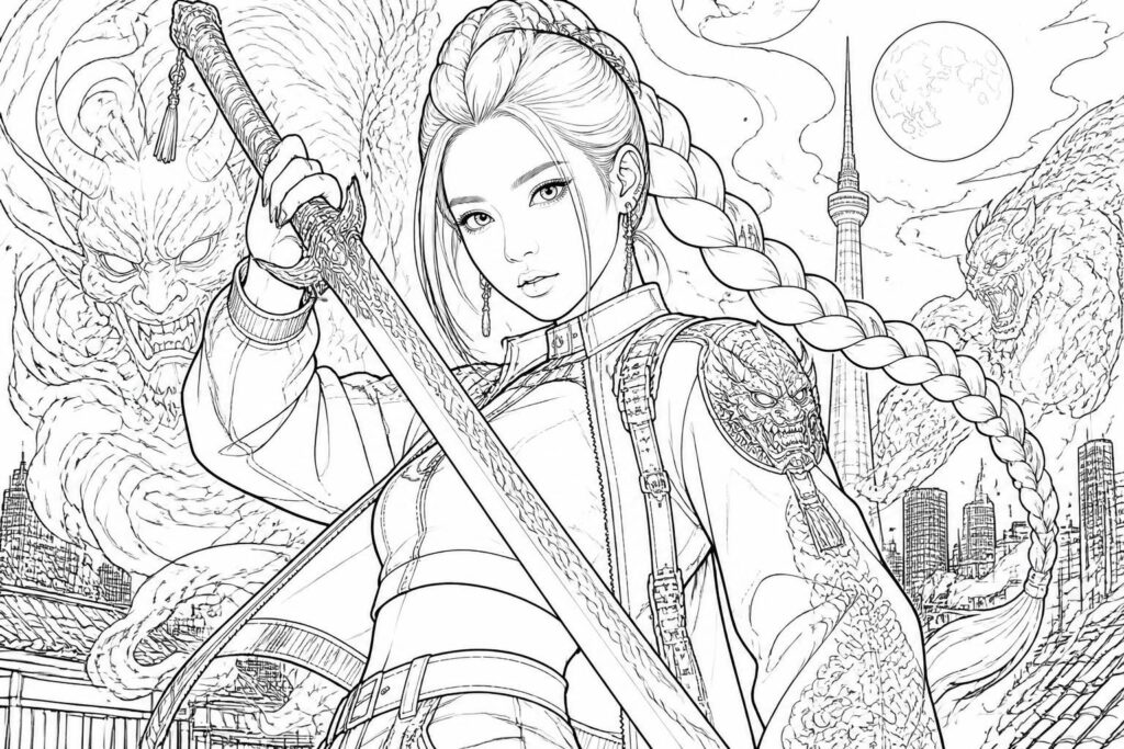 découvrez notre coloriage rumi à imprimer, inspiré par l'univers vibrant des demon hunters de la k-pop. parfait pour les fans souhaitant allier créativité et passion musicale.
