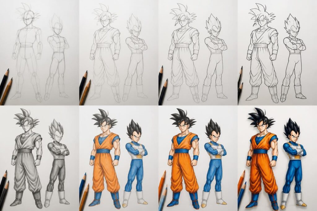 apprenez à dessiner facilement goku et vegeta de dragon ball z grâce à notre guide pas à pas, idéal pour débutants et fans de la série.