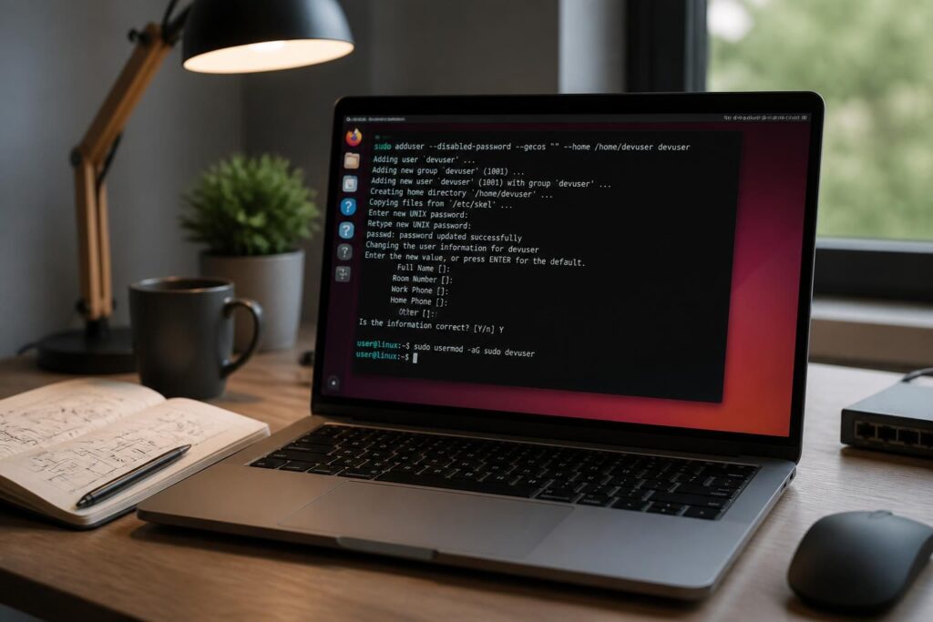 apprenez à utiliser la commande adduser sous linux pour créer un nouvel utilisateur avec des options sudo et un répertoire home personnalisé, étape par étape.